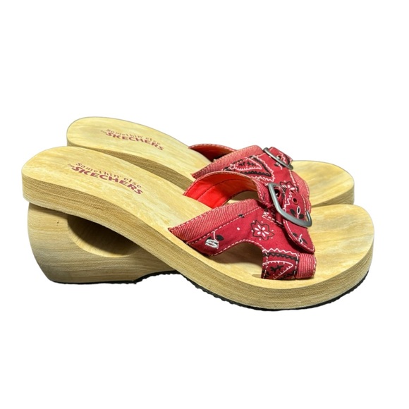 Skechers Somethin Else Chunky Platform Wedge Sandals Bandana Red Y2K Size 9.5 - Picture 3 of 6
